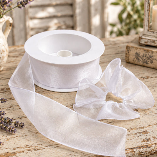 Da Vinci artfleur nastro organza rinforzato bianco 40 mm con ferretto bordo animato ondulato arricciato per fiocco coccarda facile uso packaging confezionamento bomboniere fai da te acconciature sposa bouquet