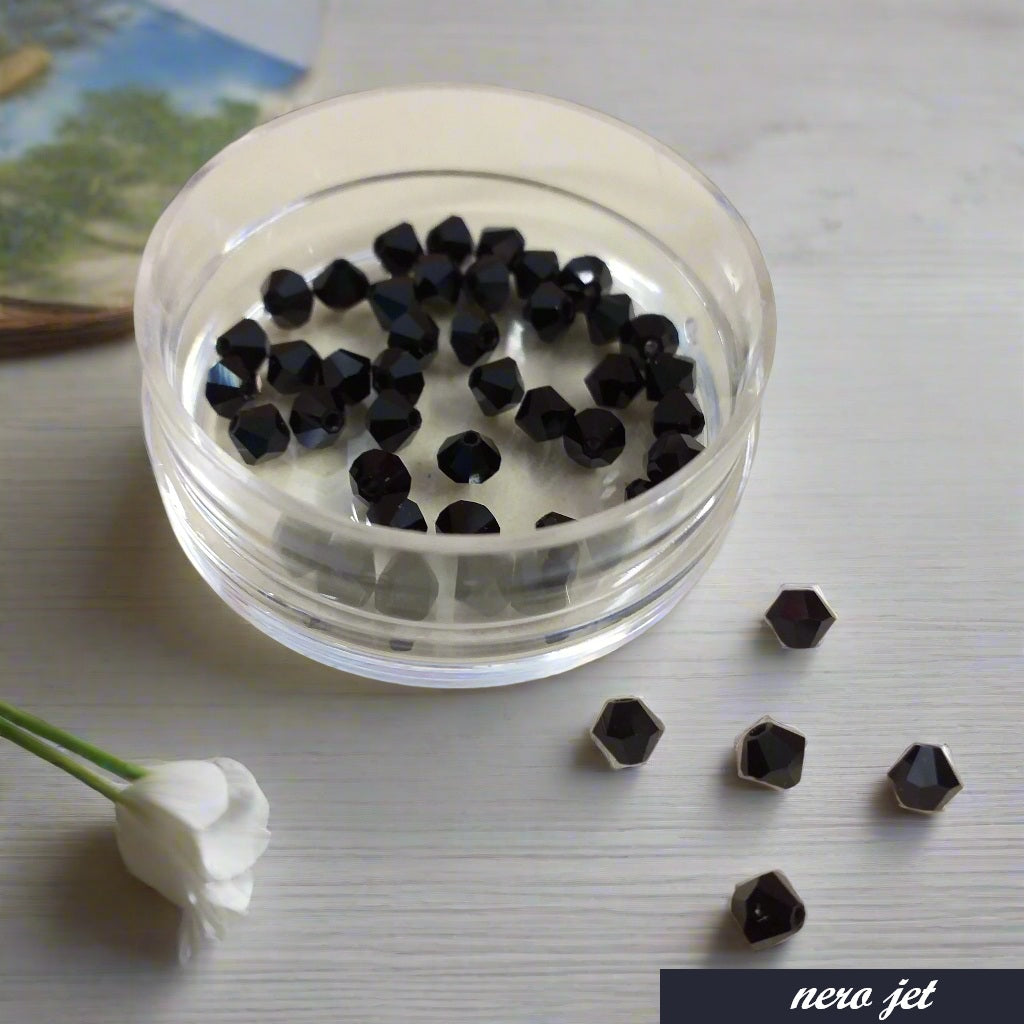 rombetti Preciosa cristallo nero jet 4 mm perline bicono uso creare lavorazione artigianale orecchini anelli gioielli bijoux di bigiotteria perle beads bicone