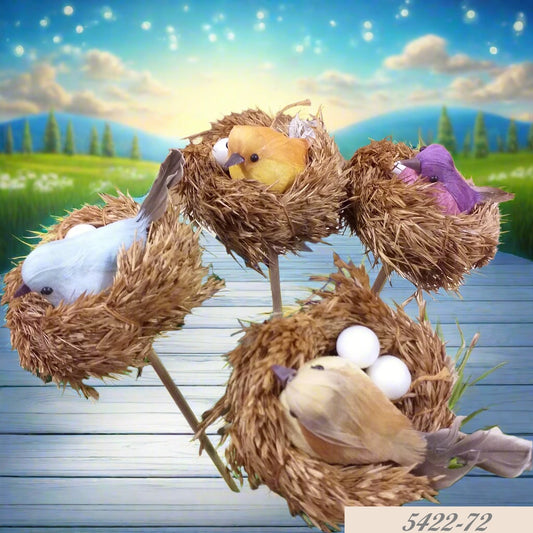 Nido finto artificiale uova colori uccellino di paglia ad uso decorazioni ovetti Pasqua fai da te per confezioni regalo cesti vetrine composizioni centrotavola packaging idee regalo