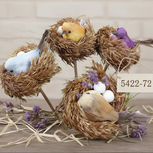 Nido finto artificiale uova colori uccellino di paglia ad uso decorazioni ovetti Pasqua fai da te per confezioni regalo cesti vetrine composizioni centrotavola packaging idee regalo