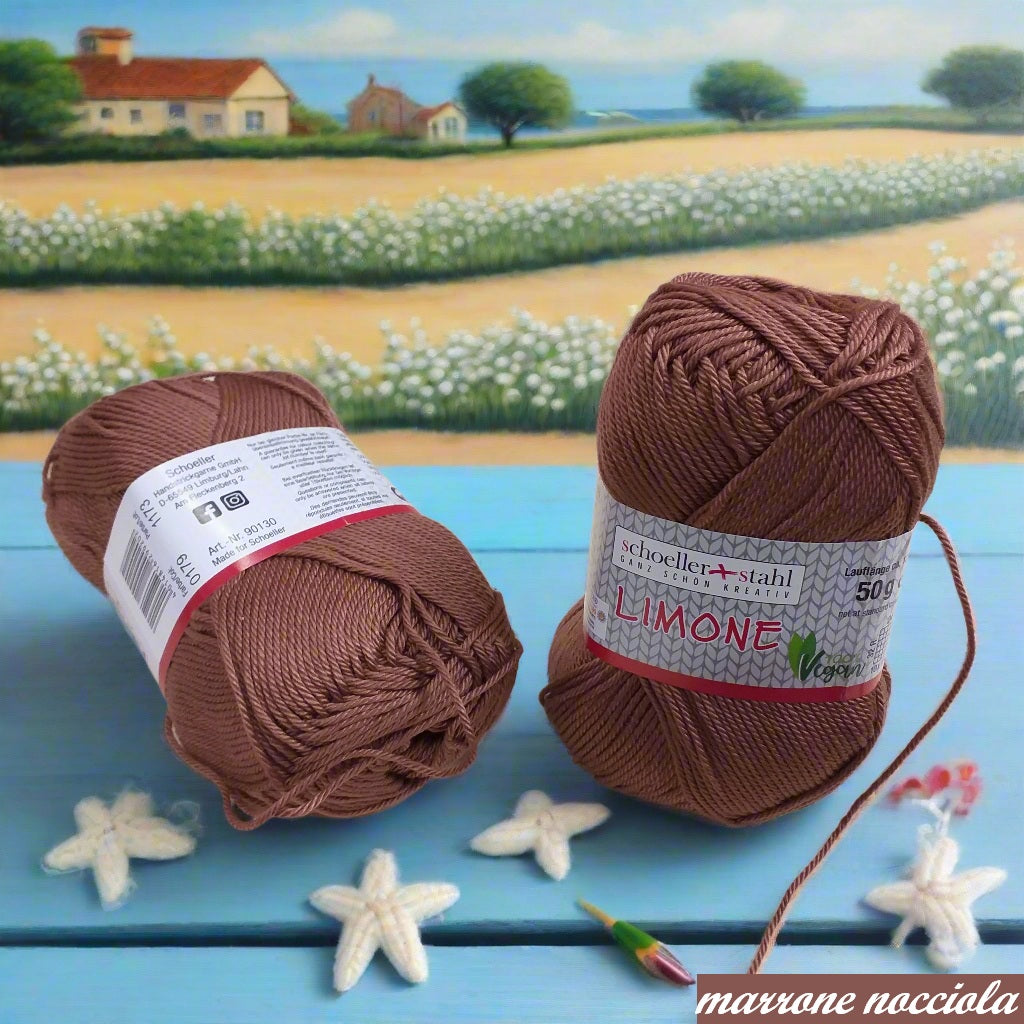filato grosso marrone nocciola stafil-schoeller limone lana stock filo di cotone per uncinetto ferri lavori a maglia 3-4 uso sferruzzare crochet top canotta costumi estivi scialli maglie sandali espadrillas capelli bambole di pezza moda mare abbigliamento