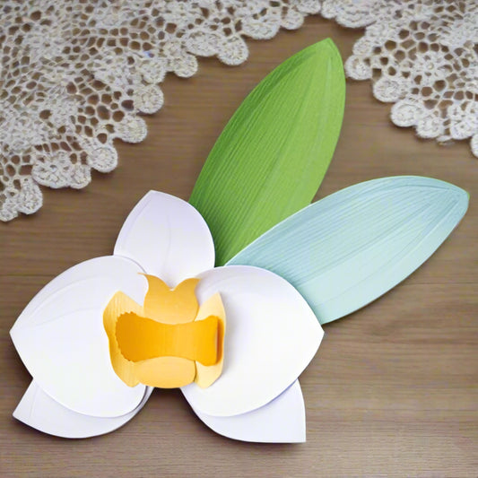 orchidea da creare con carta fommy gomma crepla e fustella sizzix big shot per bomboniere fai da te composizioni pasquali centrotavola