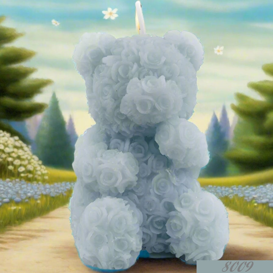 originale candela forma orsetto rose azzurro chiaro per centrotavola idea regalo vetrinistica packaging pasquale festa della mamma bomboniera nascita battesimo