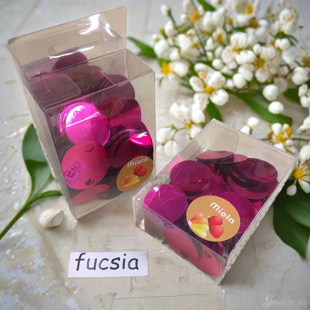 fucsia grandi giganti paillettes da 25 mm foro 5 mm per borse uncinetto pochette di fettuccia thai lycra lurex clutch bags crochet knitting chunky