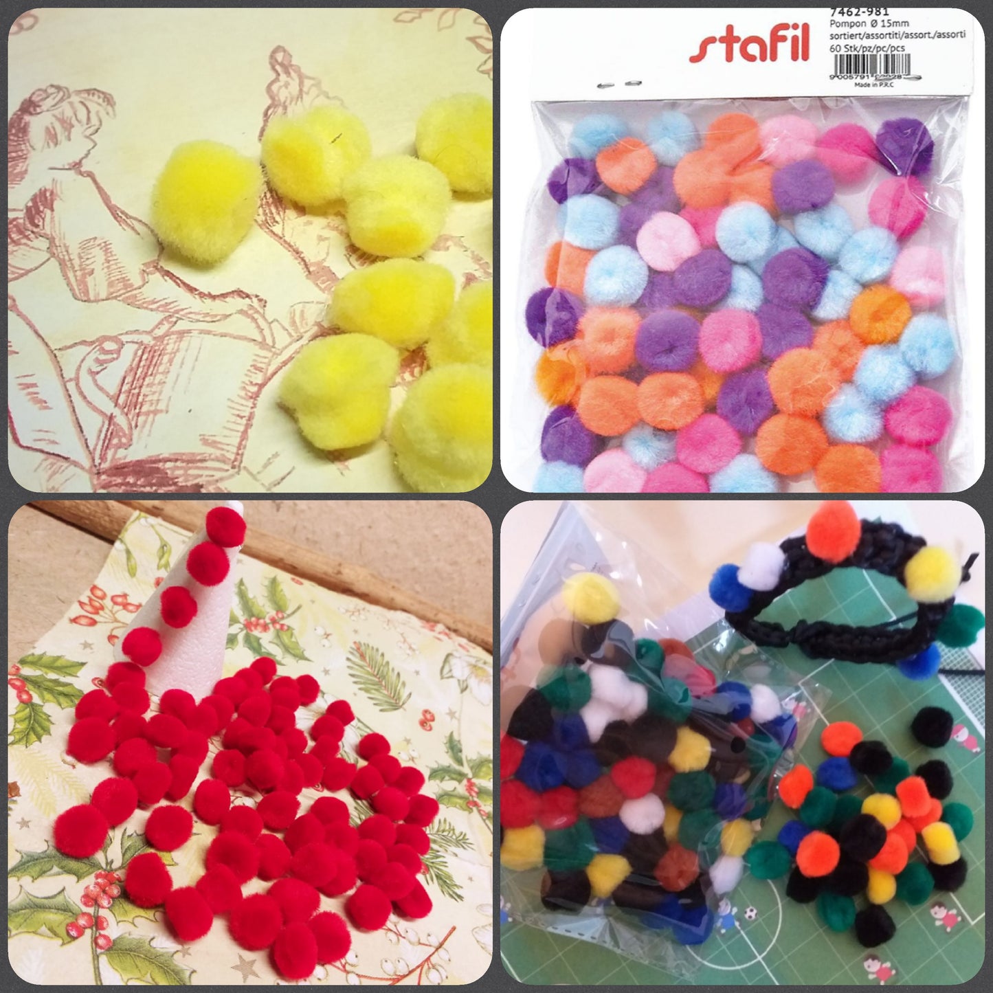giallo mimosa rosso colori vivaci pastello pompon ciniglia palline colorati assortiti decorazioni per lavoretti di Hobby creativi bambini Natale pasquali gioielli di bigiotteria 8 marzo festa della donna