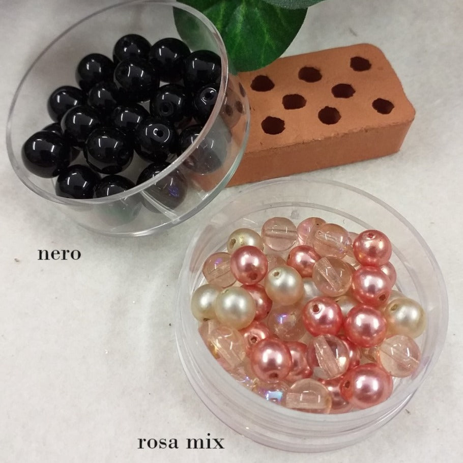 nero mix rosa mix perle perlate per bigiotteria collane bijoux gioielli fai da te cerate grandi vetro colori con foro uso ricamo abbigliamento moda decorazioni biedermeier natale