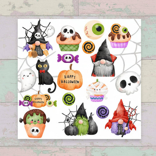 ps-027 halloween pannolenci stampato pannello gnomi elfi gattino nero ragnatele zucca pupazzeria cucito creativo bambole di pezza stoffa tessuto