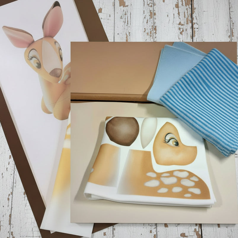 cerbiatto Melody Renkalik pannello pannolenci stampato nascita bebè baby azzurro maschietto celeste bimbo uso fai da te fiocco coccarda babyshower