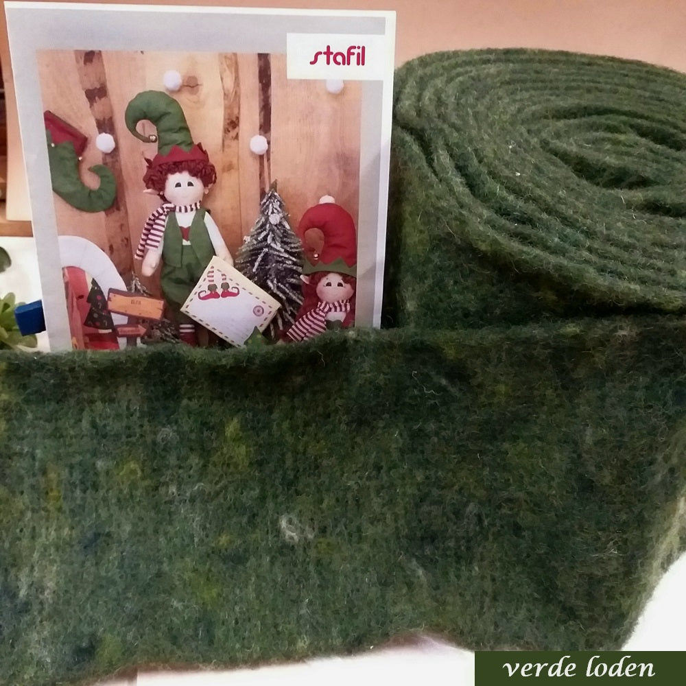 verde loden idee Natale lavoretti feltro di pura lana cotta modellabile uso creare bambola gnomi elfi bosco addobbi decorazioni natalizie pupazzi albero neve