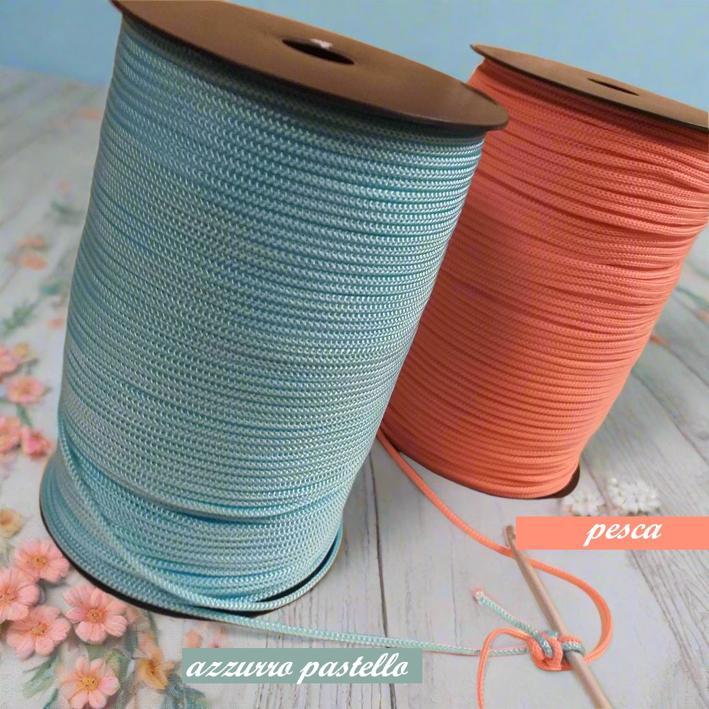 azzurro pastello pesca colori marshmallow Stafil Thai cordino per borse uncinetto portamonete borsellini portacellulare zainetti sacche di corda tripolino cordoncino estivo sintetico