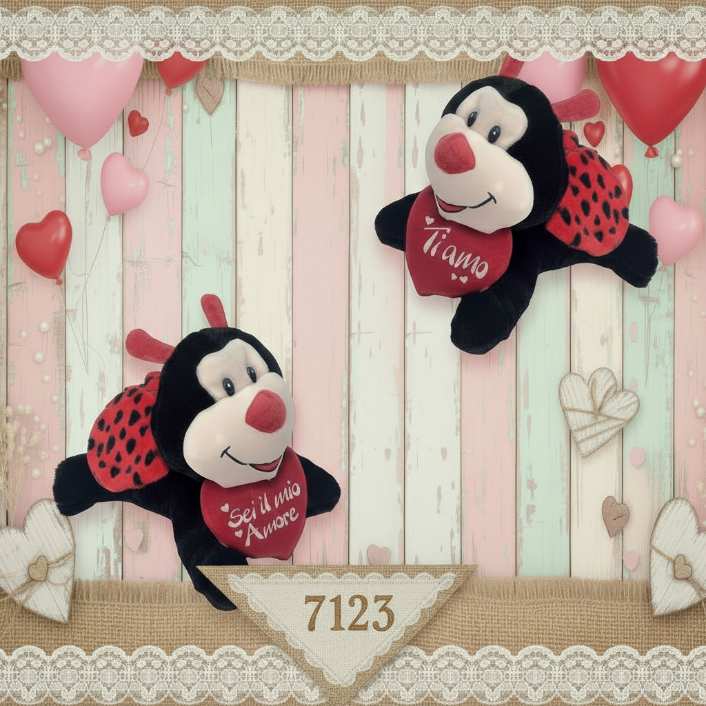 coccinelle con scritta sei il mio amore e ti amo, pupazzi peluche San Valentino 14 febbraio idee regalo lui lei pupazzetti packaging