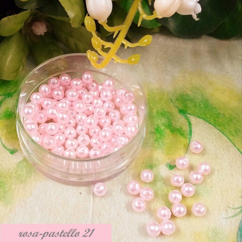 rosa pastello 21 perle perlate palline per bigiotteria collane bijoux gioielli fai da te cerate piccole vetro colori con foro uso ricamo abbigliamento moda decorazioni biedermeier natale pasqua bomboniere