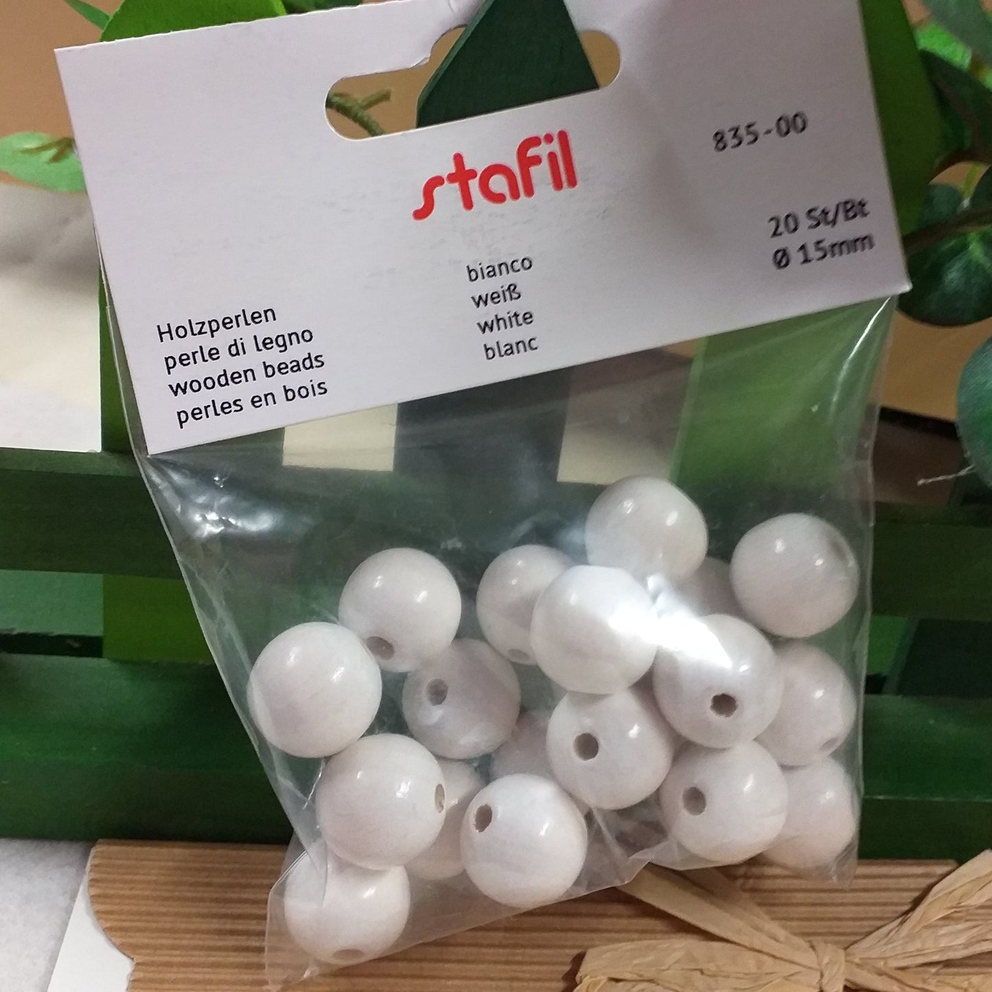 15 mm perle legno bianche grandi forate perline hobbistica fai da te borse ricamo bigiotteria collane bracciali amicizia angeli angioletti bambole colorate