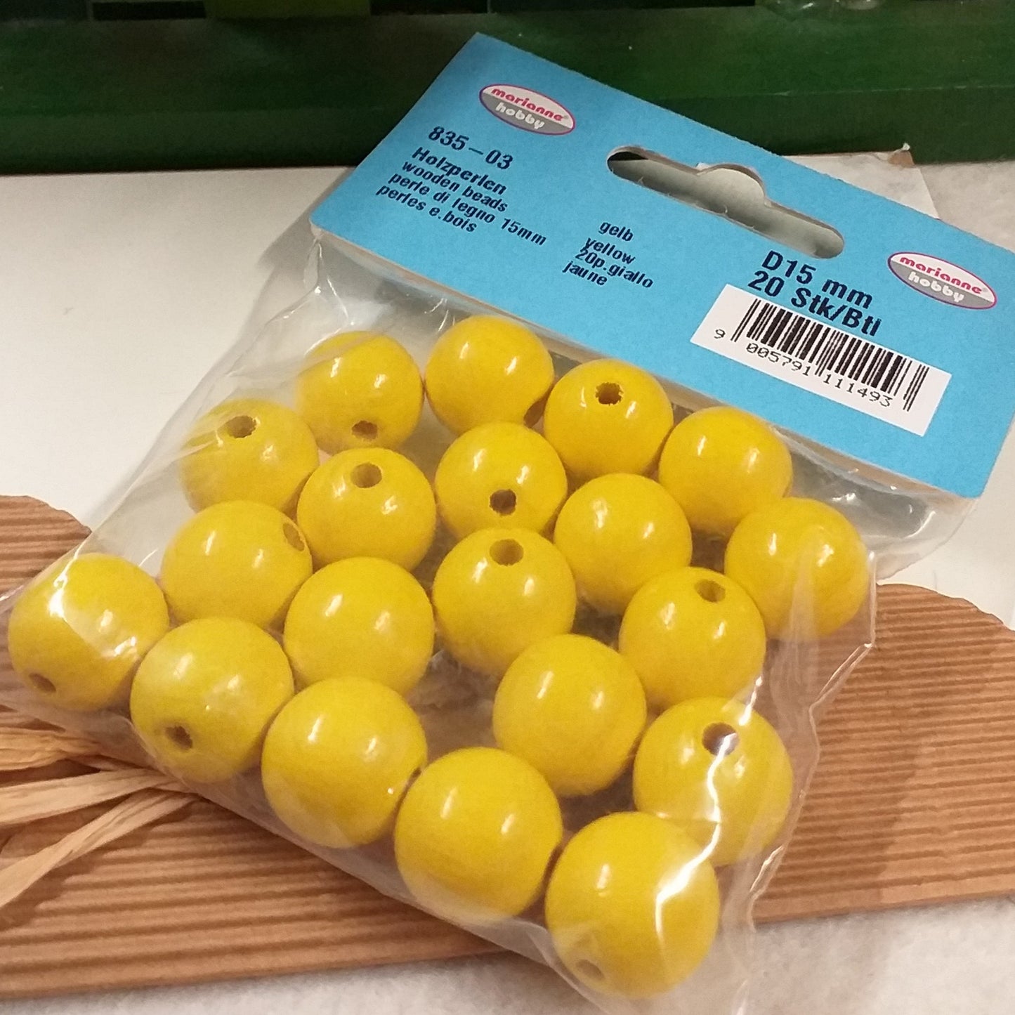 15 mm perle legno gialle grandi forate perline hobbistica fai da te borse ricamo bigiotteria collane bracciali amicizia angeli angioletti bambole colorate