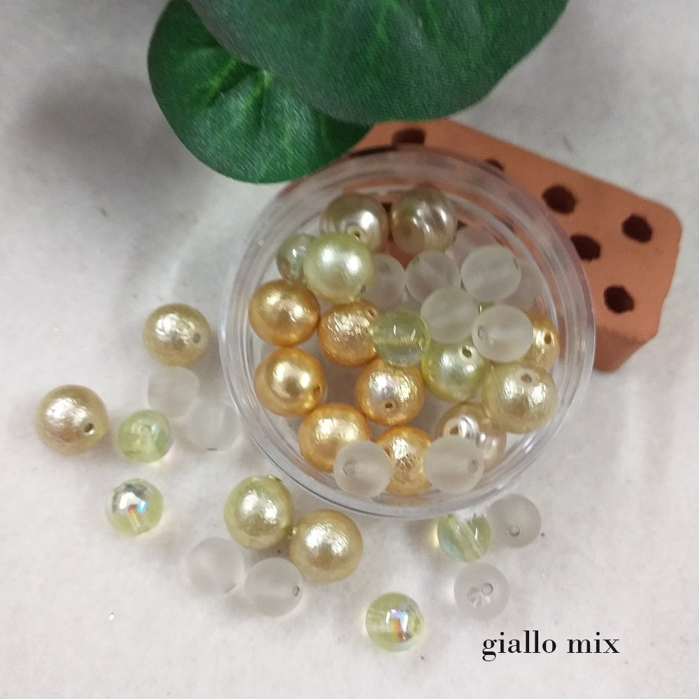 palline sferette giallo mix perle perlate per bigiotteria collane bijoux gioielli fai da te cerate grandi vetro colori con foro uso ricamo abbigliamento moda decorazioni biedermeier natale