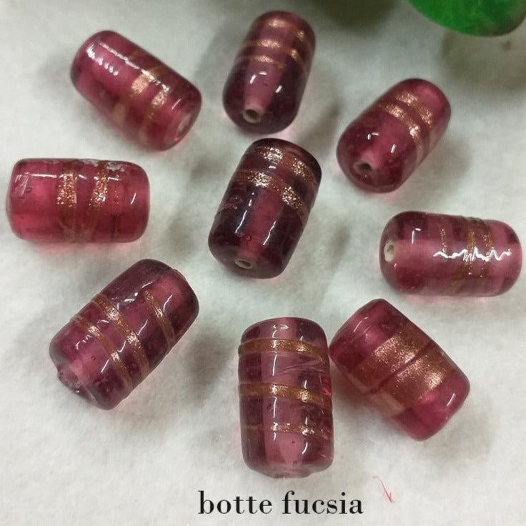 perline botte fucsia grandi con brillantini di avventurina perle vetro bigiotteria stile veneziano murano a lume