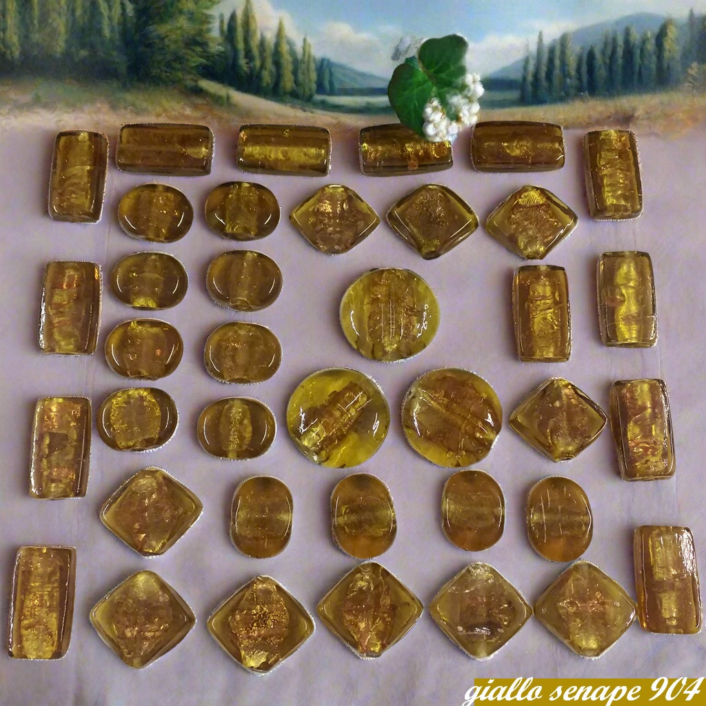 904 giallo senape piastre pietre ciondoli perle vetro bracciale collana sfuse a peso mezzo chilo stile murano veneziano