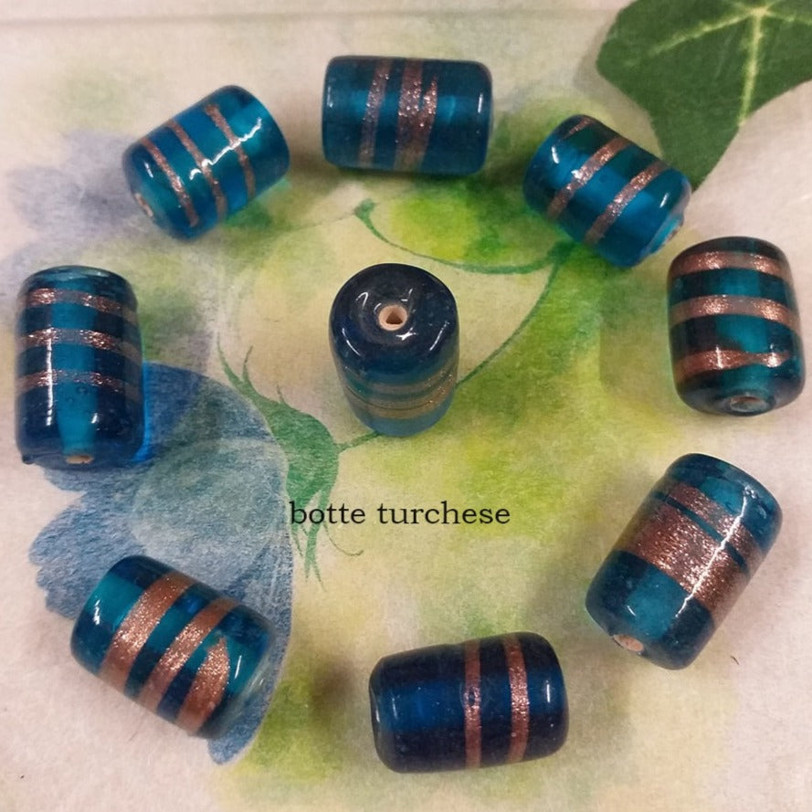 botte turchese perline grandi con brillantini di avventurina perle vetro bigiotteria stile veneziano murano a lume uso fai da te gioielli bijoux ciondolo collana