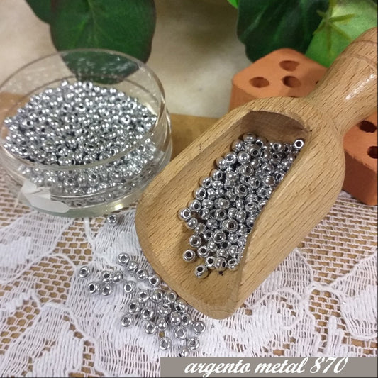 argento metal 870 perline argentate di vetro metalliche conteria venezia uso hobby creare fiori bijoux gioielli bigiotteria centrini tissage
