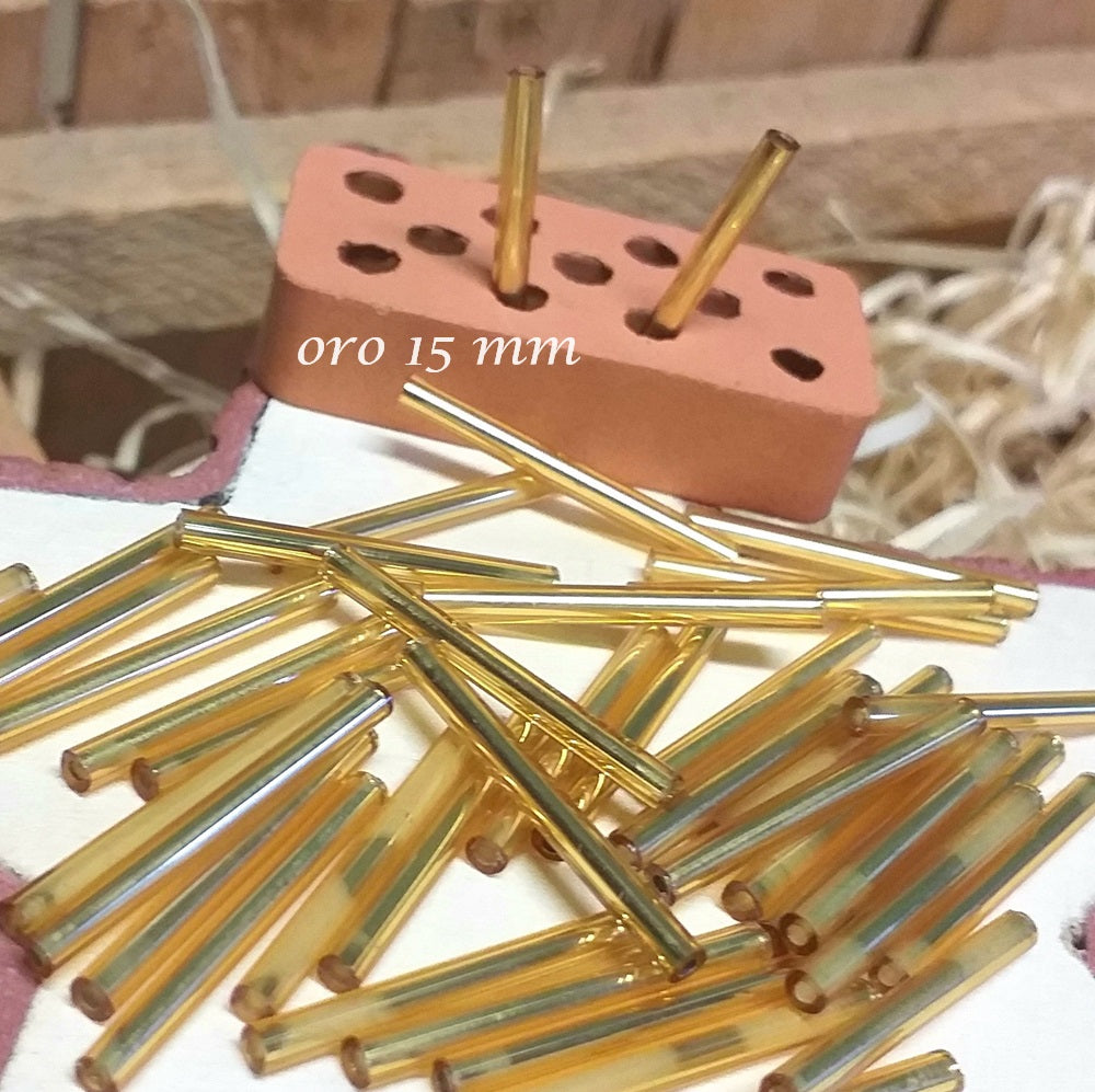 oro 15 mm negozio bastoncini conteria rocailles mezze linee pivette tubicini baguettes perline perle da ricamo abbigliamento tubetti uso ricamare abiti costumi borse creare bijoux bigiotteria fai da te gioielli sandali frange lampade nappine