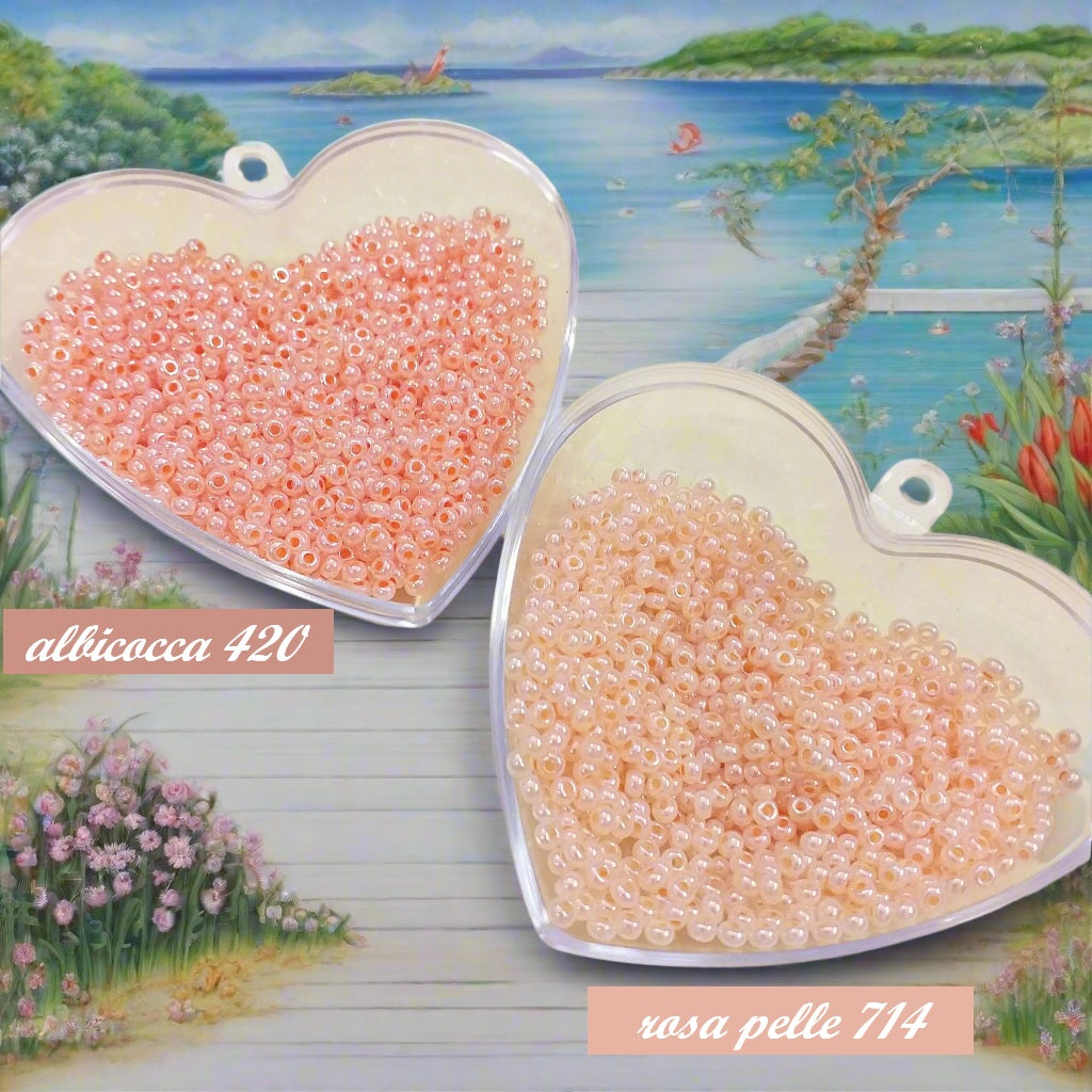albicocca 420 e rosa pelle 714 colore conteria rocailles beads veneziane perline vetro perlato perle fai da te bijoux fiori venezia piante alberi bonsai bigiotteria