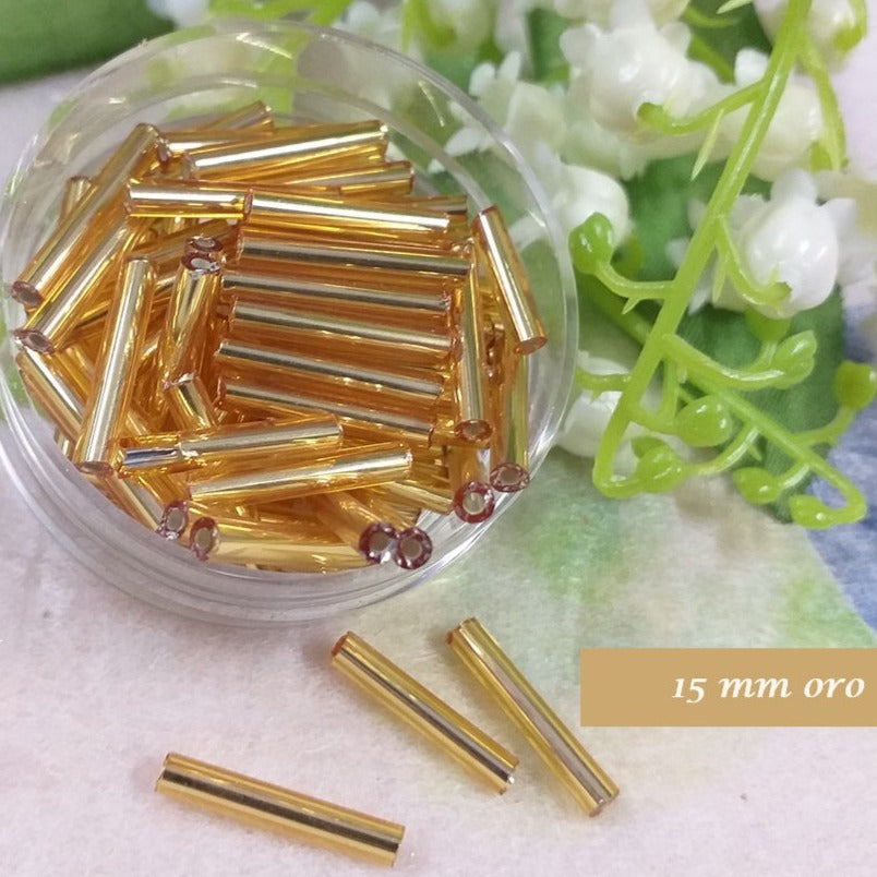 bastoncini di vetro perline pive baguettes 15 mm colore oro per ricamo bigiotteria fai da te bijoux gioielli di perle