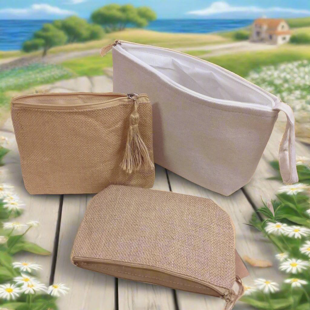 pouch rustico tela grezza sacchetto con cerniera foderato bustina pochette juta beige Merceria Accessori Servizio e stafil per borsa uncinetto da rivestire con filato cotone granny mattonelle o personalizzare scritte ricamo stampato applicazioni tessuto stoffa termoadesive strass