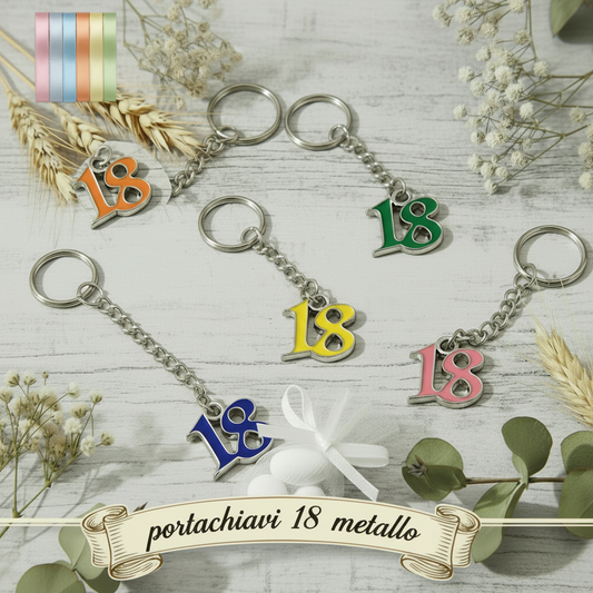 numero 18 anni ciondolo metallo portachiavi bomboniera segnaposto diciottesimo ricordino compleanno oggettino aprifesta chiudifesta confezionare confetti italiani fiocchi
