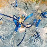 blue bianco azzurro per bimbo maschietto unicorno portachiavi celeste sacchettino confetti primo compleanno bomboniere battesimo nascita portaconfetti