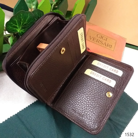 marrone scuro ecopelle portafoglio cerniera bottone donna portafortuna con scomparti portacarte borsellino portadocumenti classico idea regalo