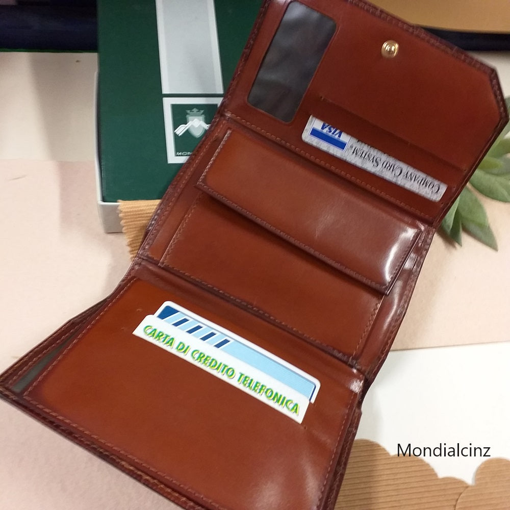 colore marrone portafoglio ecopelle stampata Mondialcinz idea regalo accessori moda donna sportivo artigianale made in italy portacarte portatessere borsellino portadocumenti