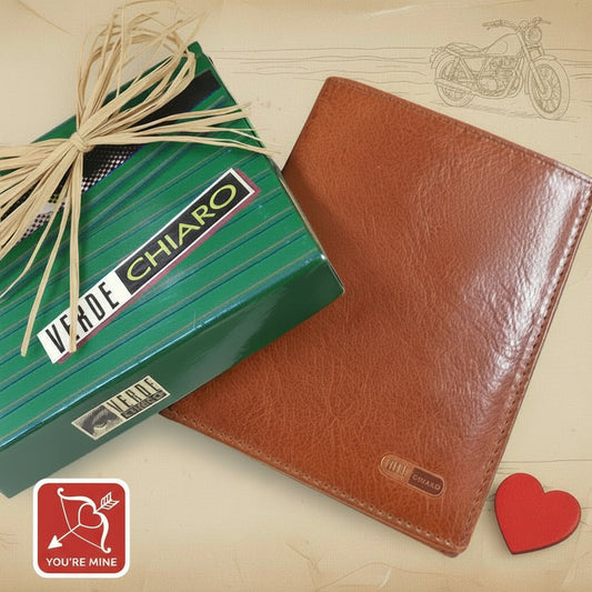 portafoglio uomo portacarte portadocumenti ecopelle marrone chiaro tinta cuoio idea regalo San Valentino