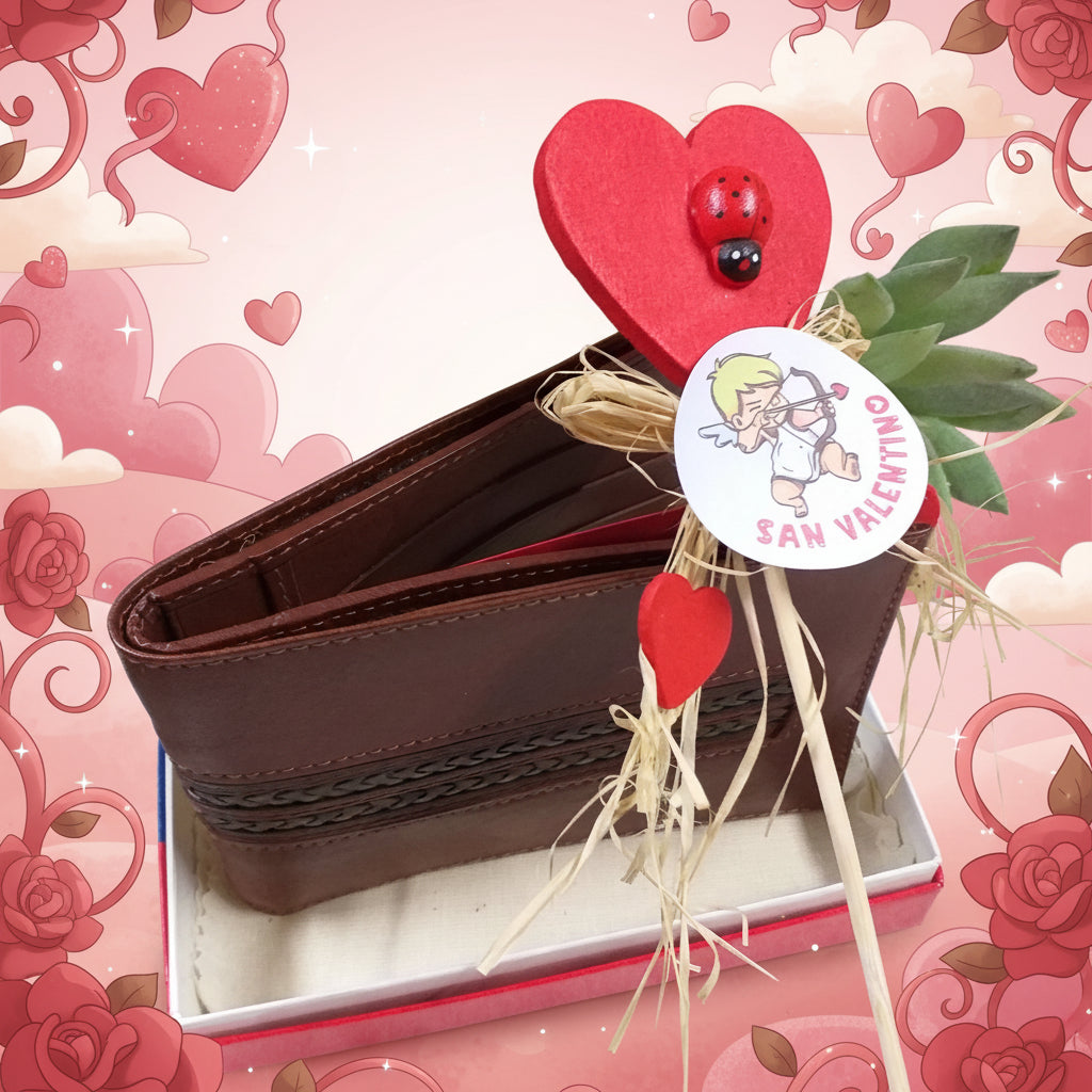 treccina tinta cuoio portafoglio uomo economico idea regalo San valentino portacarte portadocumenti