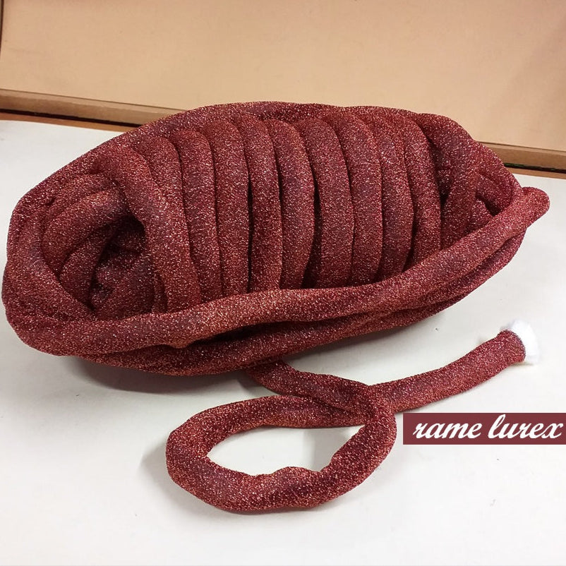 rame lurex glitter brillantini lamè fettuccia ripiena marshmallow filato borse gigante grosso spesso imbottito chunky bags tubolare intrecciare a mano senza uncinetto pochette