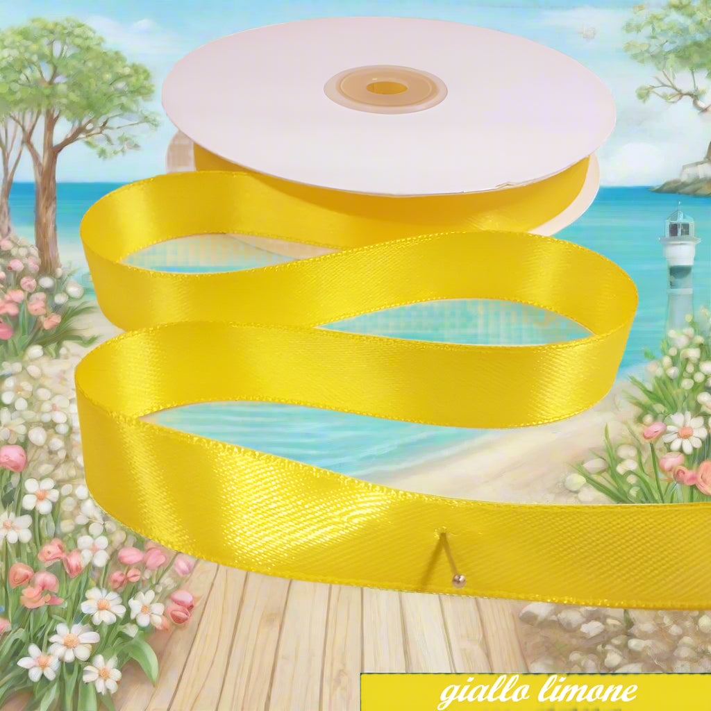 giallo limone 15 mm nastri decorativi raso stoffa uso per hobbistica lavoretti cucito creativo bomboniere fai da te addobbi confezioni regalo natalizie packaging vetrinistica uncinetto borse
