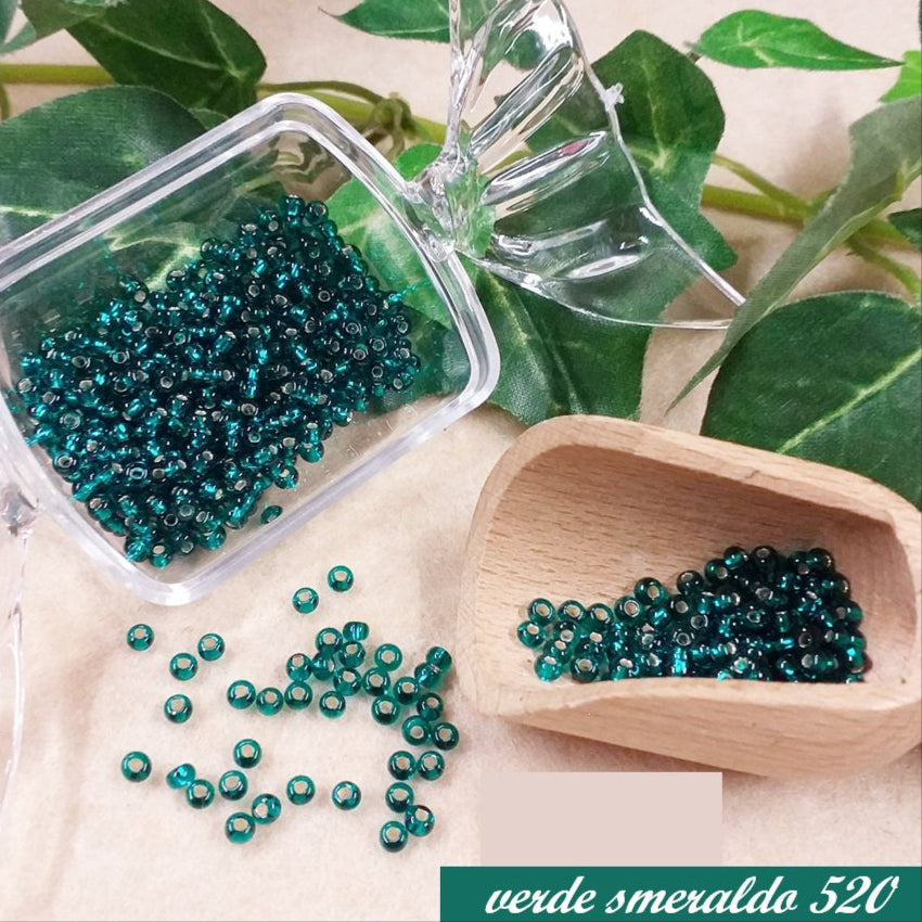 rocailles beads perline boemia di conteria vetro argentato 100 grammi verde smeraldo 520 per fiori veneziani bonsai bijoux gioielli piantine alberelli di Natale pinetti Presepe
