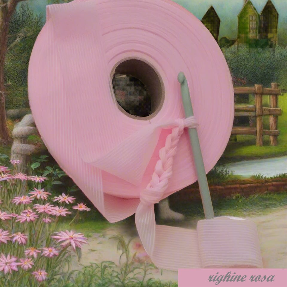 righine rosa rotolo pizza fantasia fettuccia alta larga piatta tulle per uncinetto borse cestini tappeti cuscini collane bigiotteria