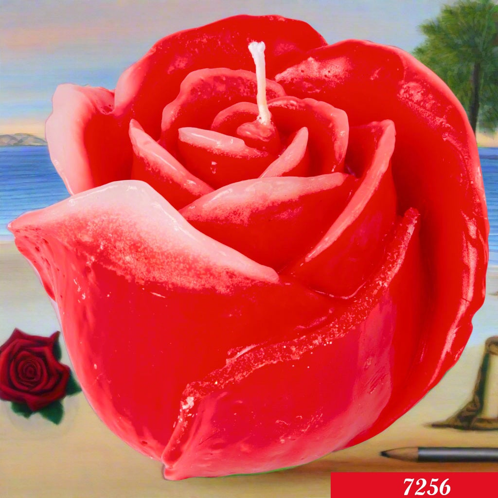 originale candela natalizia festiva forma bocciolo rose rosse per centrotavola idea regalo vetrinistica packaging festa della mamma e pasquale bomboniera laurea