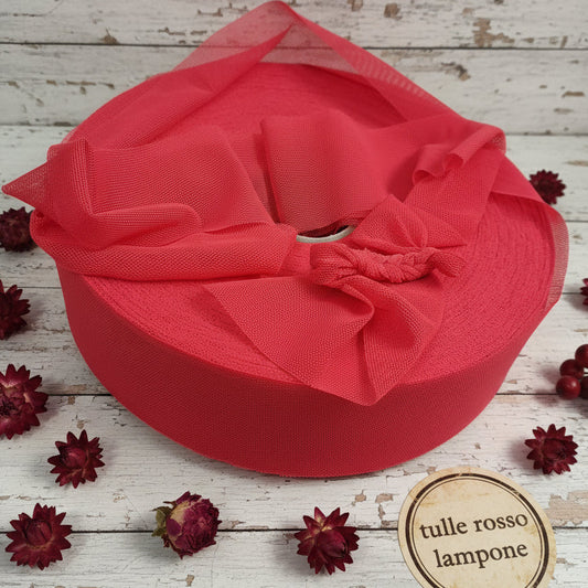 colore rosso lampone fettuccia tulle elasticizzato stock offerta per borse uncinetto