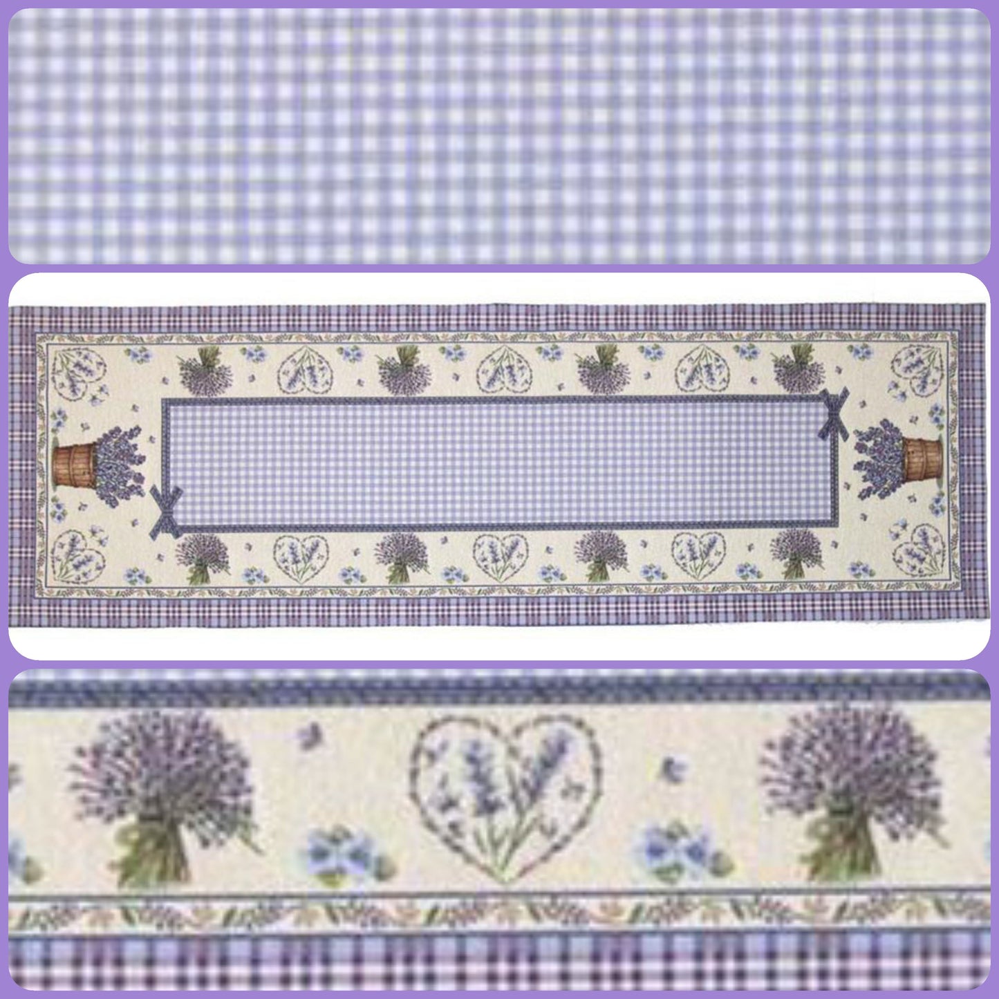 tessuto lavanda azzurro lilla scozzese stoffa tinta unita idea regalo runner tavola cucina soggiorno disegni piantine bouquet cuori