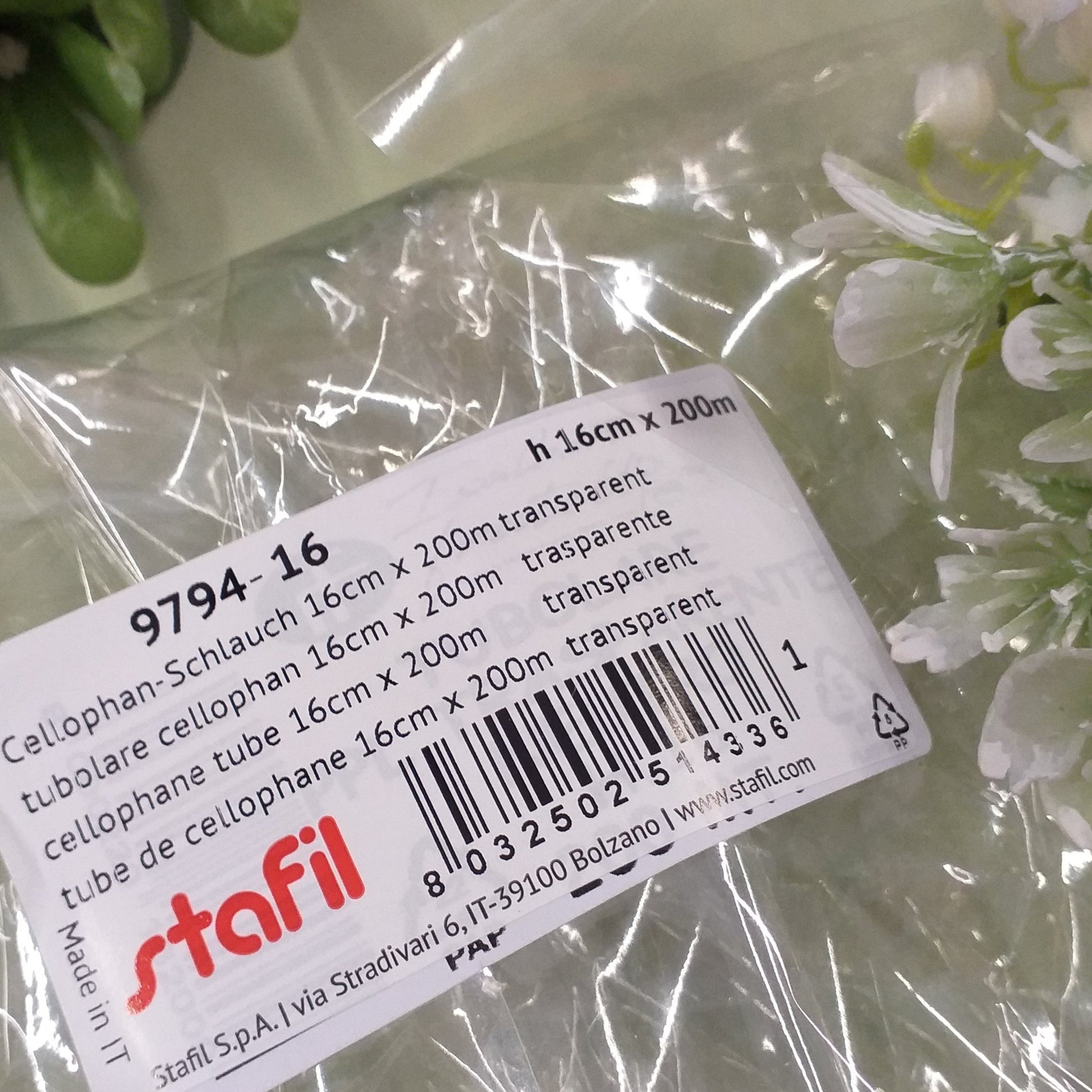 etichetta stafil produttore made in italy mpn 9794-16 rotolo 16 cm x 200 metri tubolare cellophane trasparente per realizzare buste sacchetti aperti confezionare fiori rose