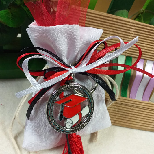 verde lilla alternativa nastri per kit fai da te confetti sacchetto bianco da confezionare tulle tris colori nastrini bianco rosso nero portachiavi tocco cappello laurea ciondolo smaltato pergamena nappina bomboniera