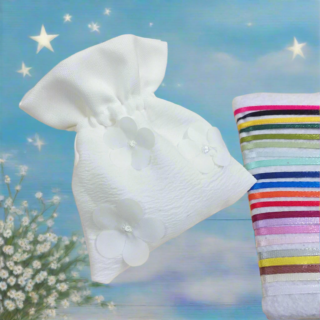 solo sacchetto bianco organza imbottito portaconfetti matrimonio comunione cresima da confezionare confetti o vendita in kit confezionamento fai da te uso portariso portalavanda bomboniere