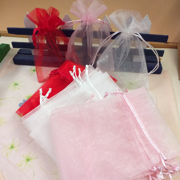 crema rosa rosso grandi sacchettini organza 12 x 17 cm bustine tirante per confezionare bomboniere sacchetti regalo packaging bigiotteria gioielli bijoux collane
