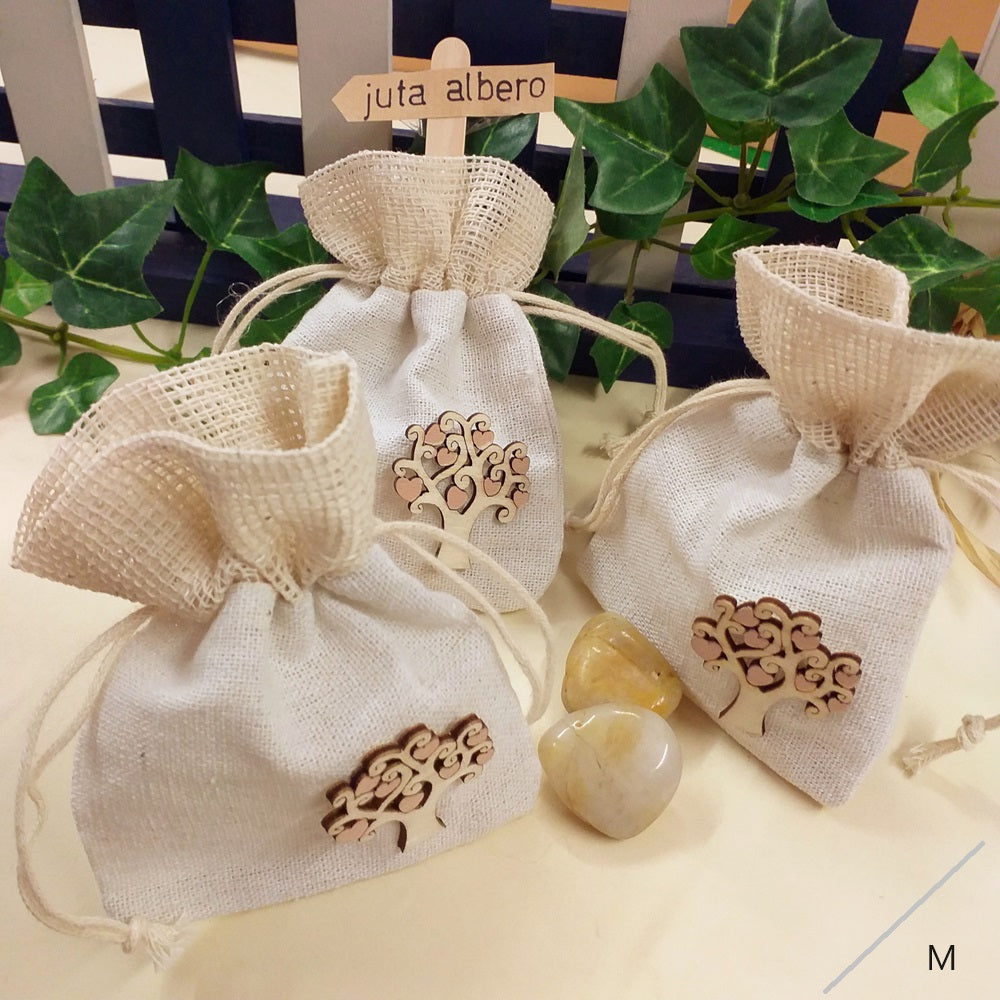 sacchettini portaconfetti applicazioni albero della vita legno juta lino bomboniere fai da te packaging riso sposi lavanda pot pourri fiori secchi profumati