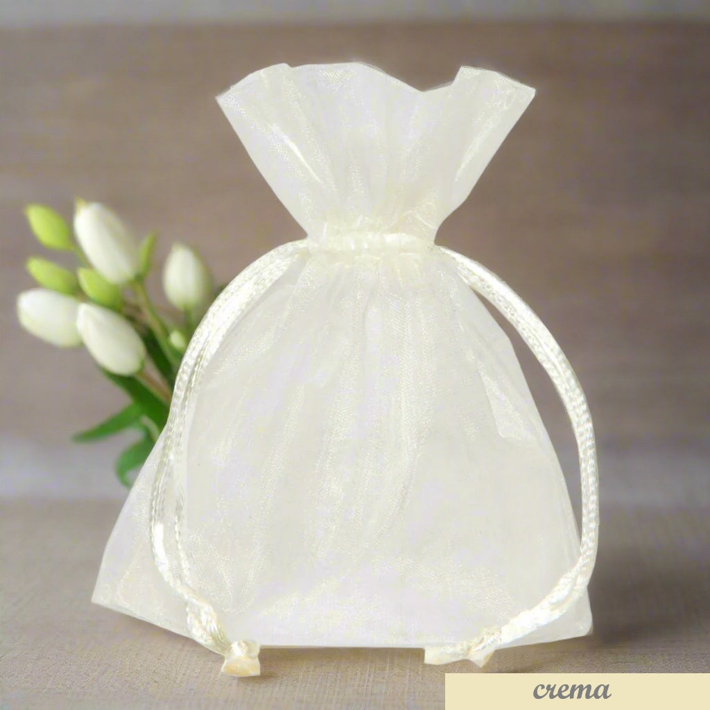 shop negozio online sacchetti organza avorio panna crema portaconfetti bomboniere bustine con tirante per confezioni regalo portariso sposi packaging lavanda confezionamento pot-pourri fiori profumati