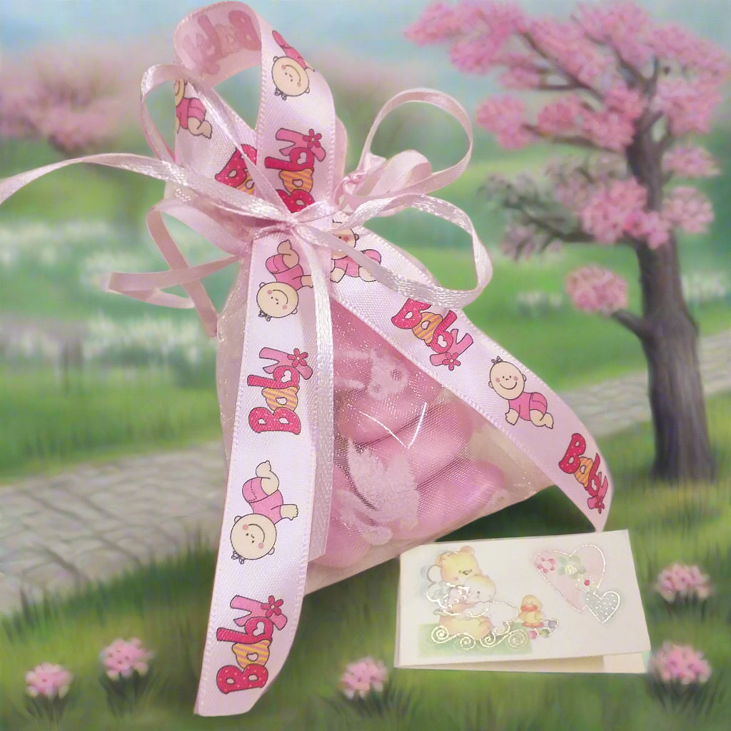 sacchetto portaconfetti baby bebè rosa bimba femminuccia da confezionare bomboniere nascita Battesimo