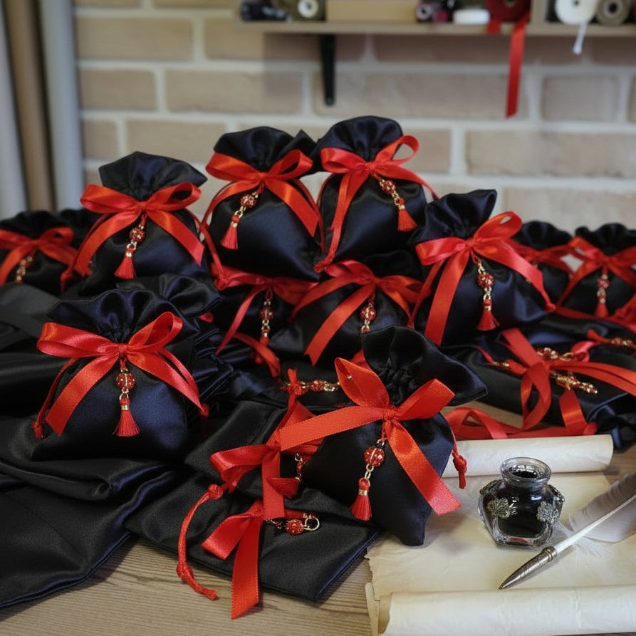 come confezionare sacchetto bomboniere laurea rosso coccinella nappina con confetti