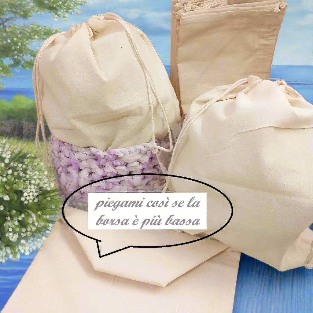 piegami così se la borsa è più bassa sacchetto cotone coulisse corda per interno o packaging borse uncinetto a rete shopper bags fettuccia