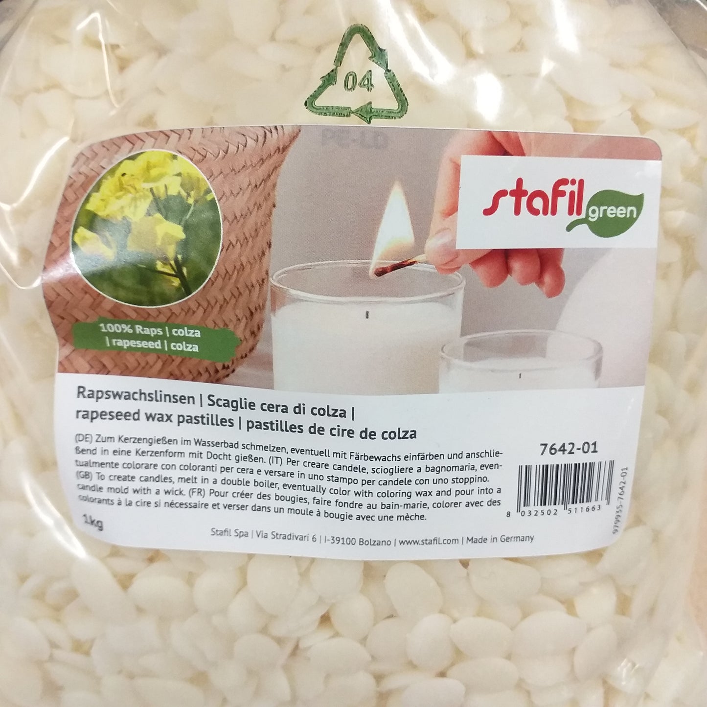 mpn 7642-01 vendita da 1 kg scaglie cera di colza pastiglie lenticchie da olio vegetale stafil green kit creare candele ecologiche fai da te con stoppini cerati